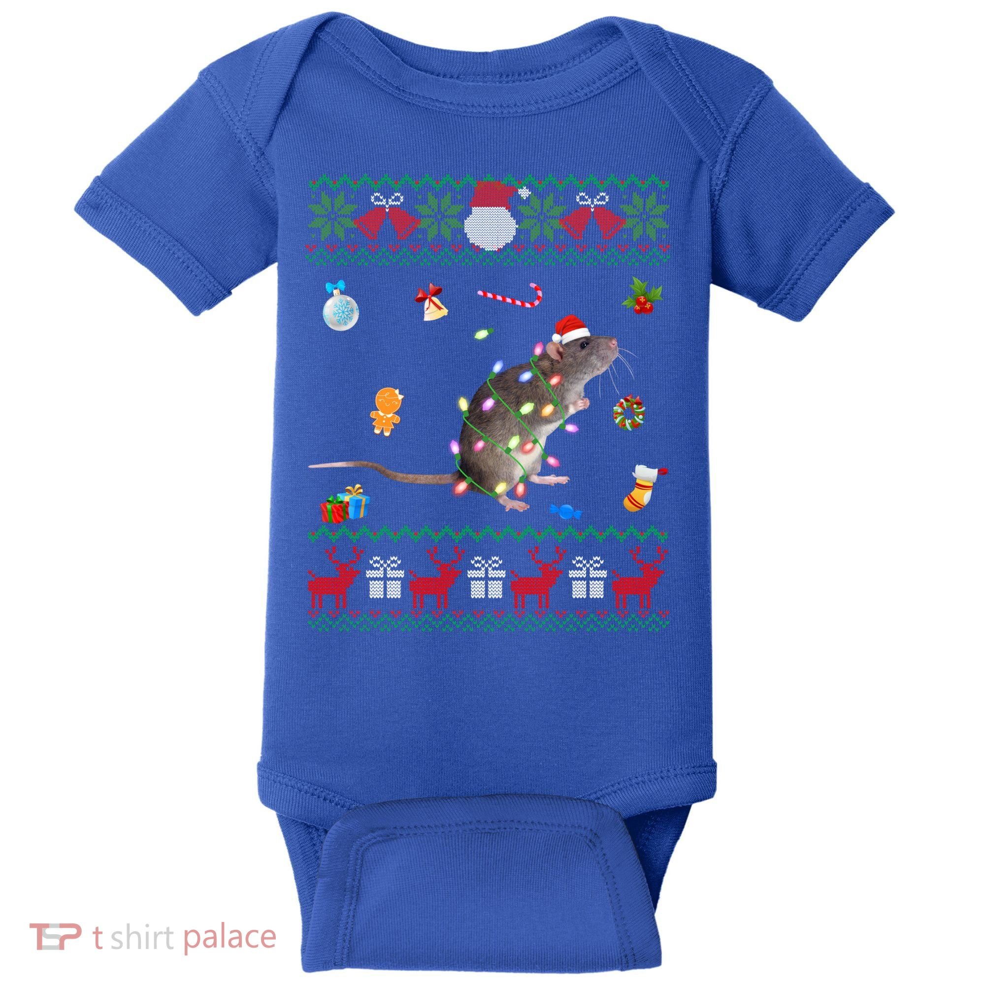 Funny Ugly Xmas Sweater Animals Lights Christmas Rat Funny Gift Baby Bodysuit