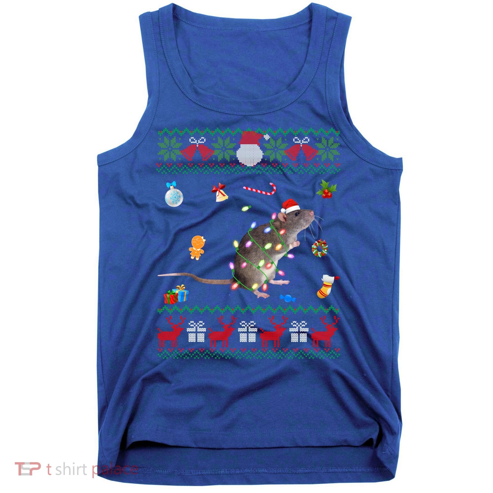 Funny Ugly Xmas Sweater Animals Lights Christmas Rat Funny Gift Tank Top