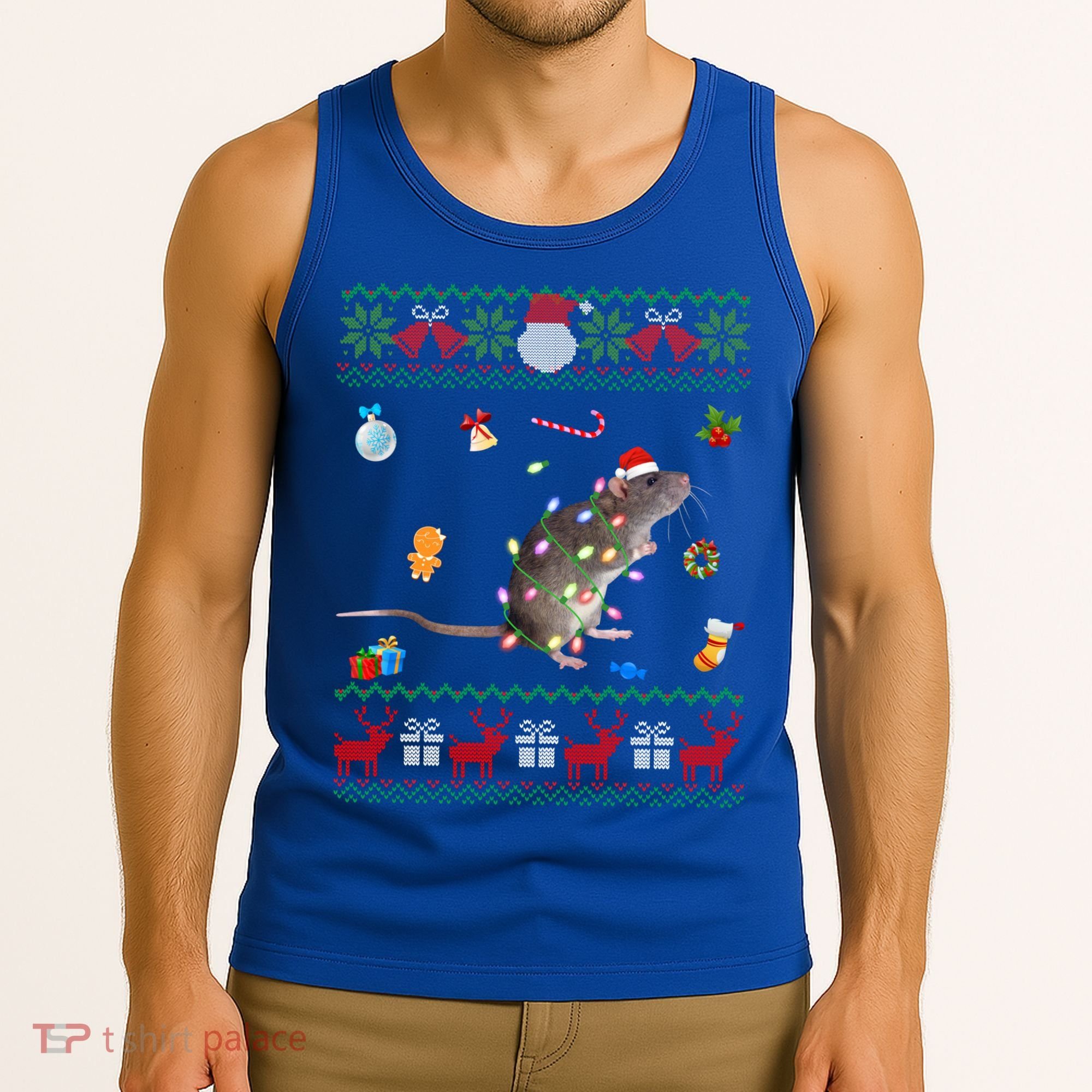 Funny Ugly Xmas Sweater Animals Lights Christmas Rat Funny Gift Tank Top