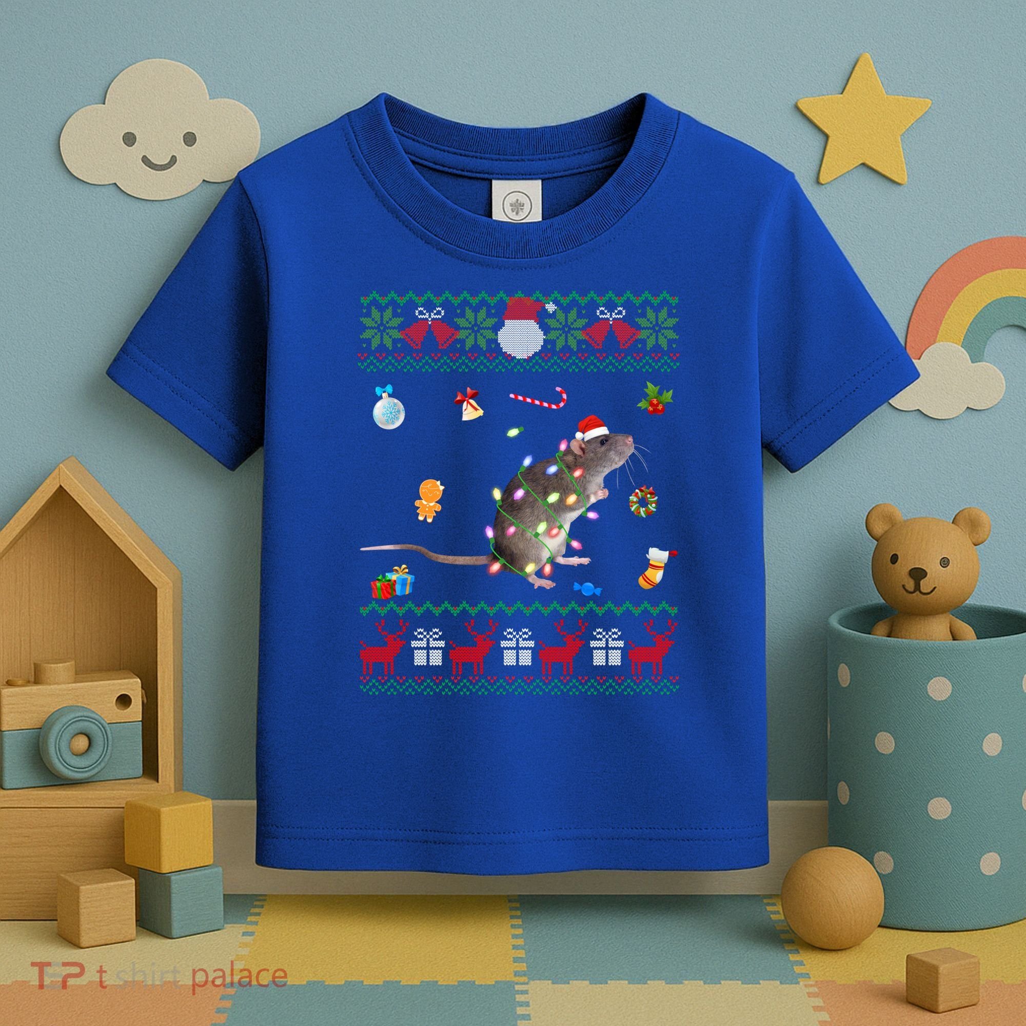 Funny Ugly Xmas Sweater Animals Lights Christmas Rat Funny Gift Toddler T-Shirt