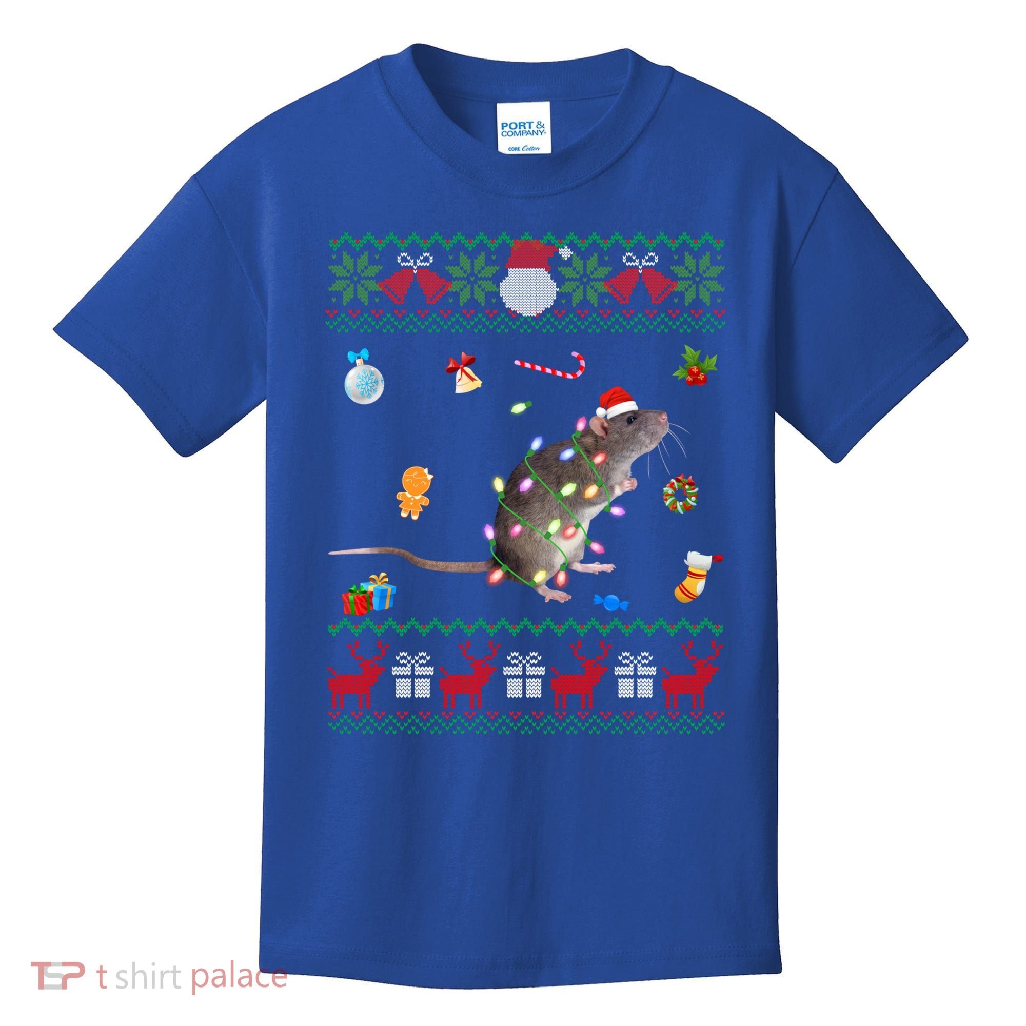 Funny Ugly Xmas Sweater Animals Lights Christmas Rat Funny Gift Kids T-Shirt
