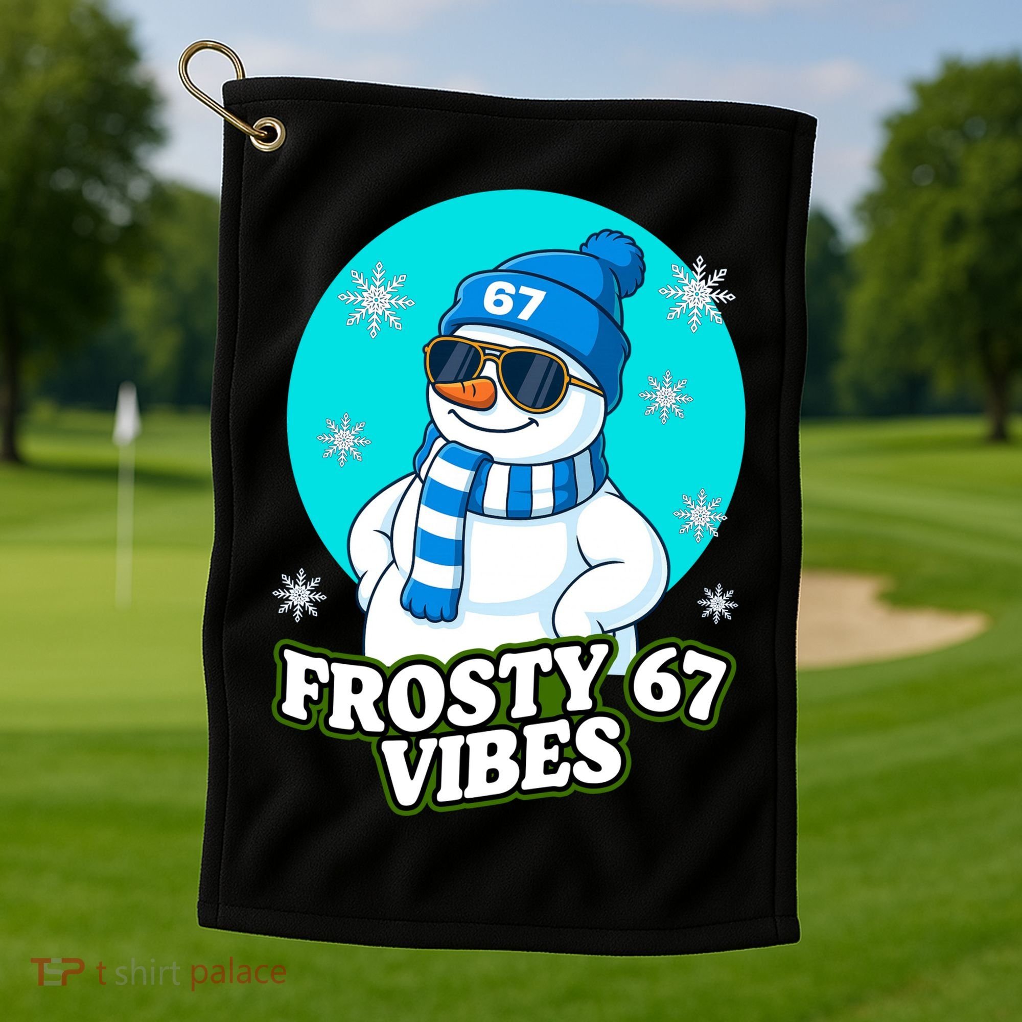 Frosty Vibes 67 Snowman Six Seven Meme Funny Golf Towel