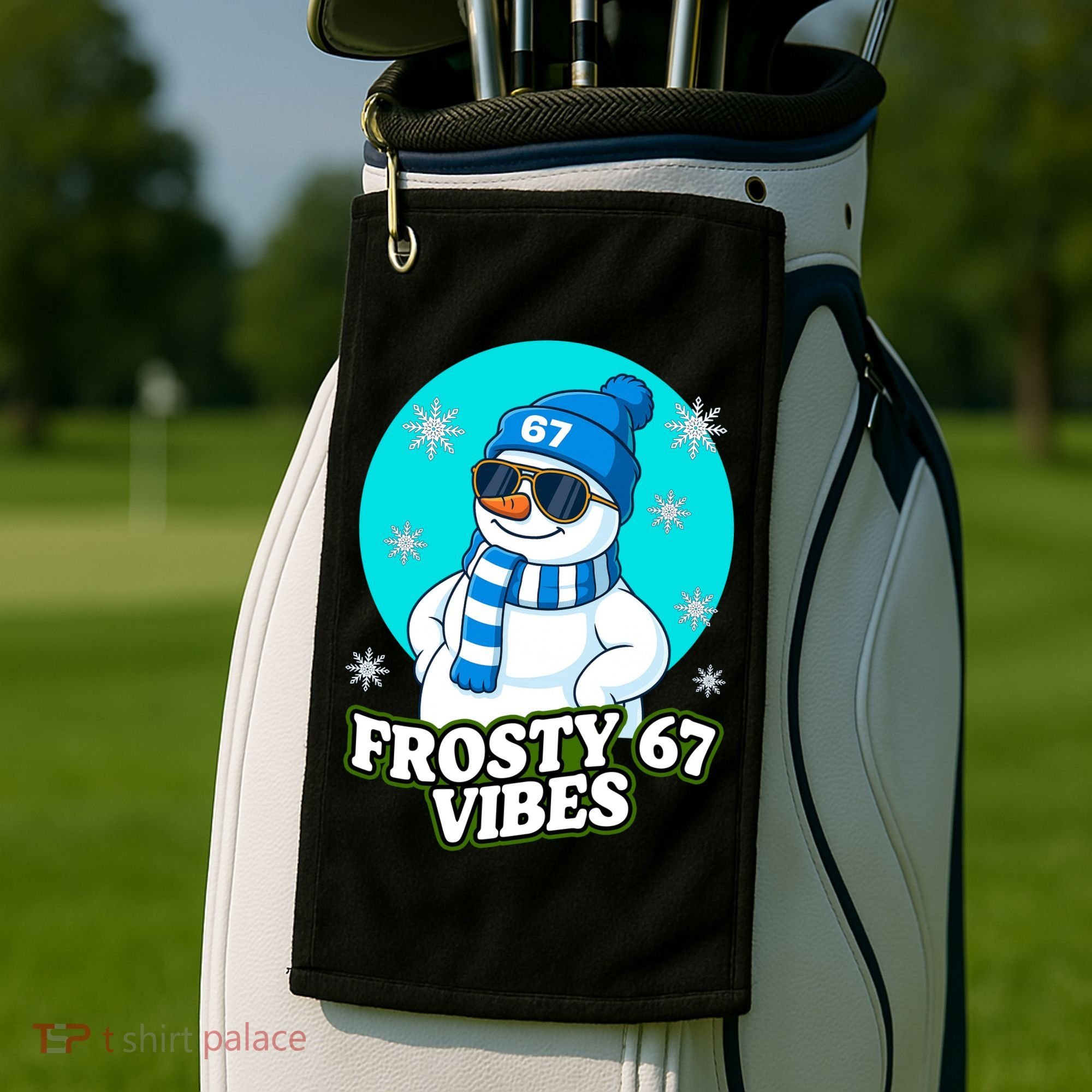 Frosty Vibes 67 Snowman Six Seven Meme Funny Golf Towel