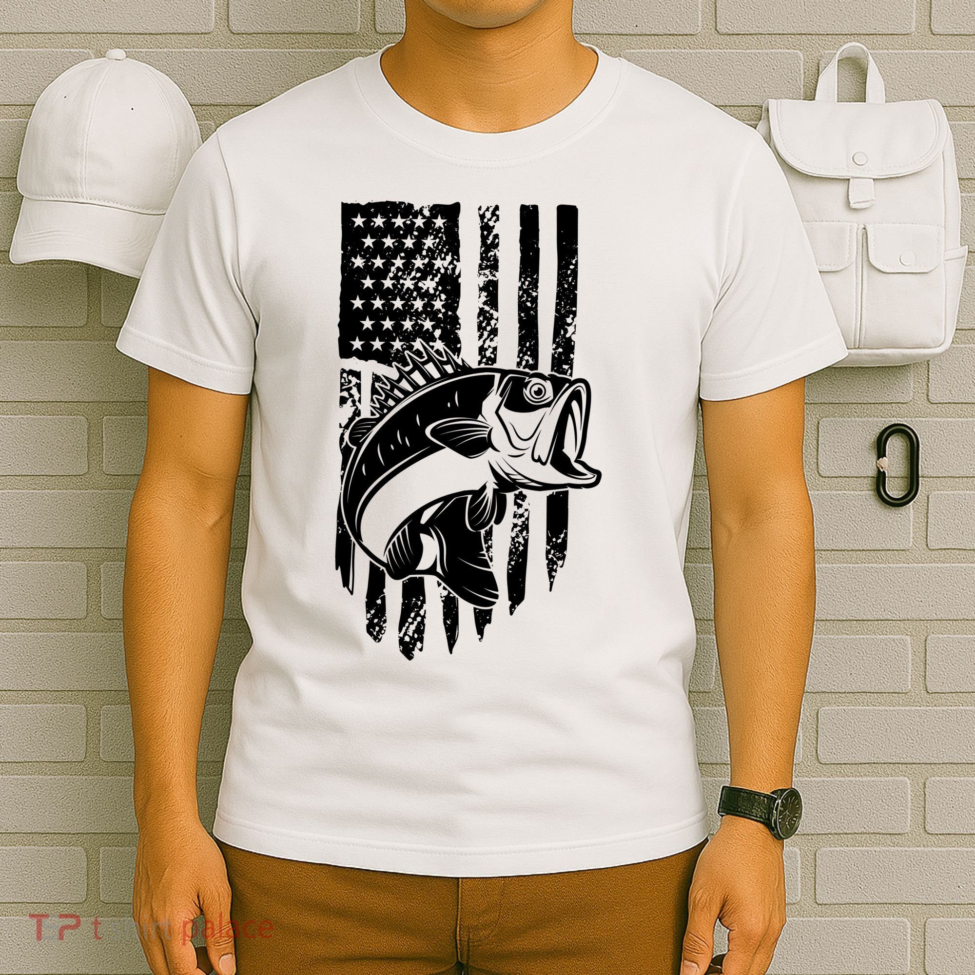Fishing Vintage American Flag T-Shirt