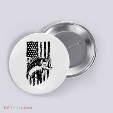 Fishing Vintage American Flag Button