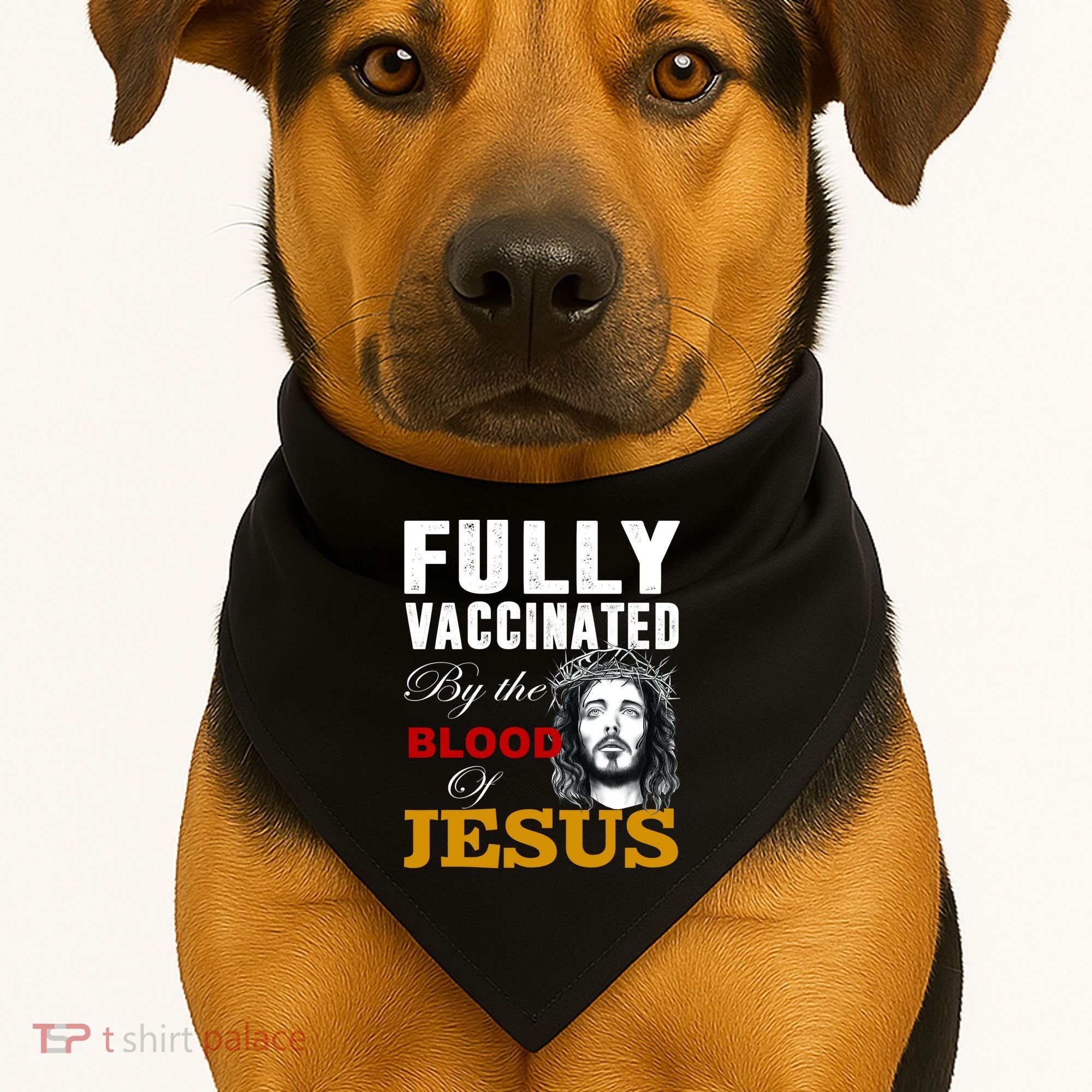 Fully Vaccinated By The Blood Of Jesus USA-Made Doggie Bandana