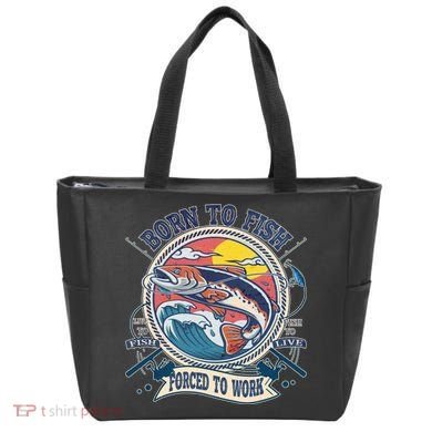 Funny Vintage Born To Fish Force To Work Tote Bag