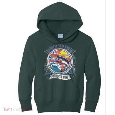 Funny Vintage Born To Fish Force To Work Kids Hoodie