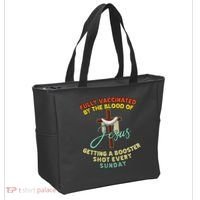 Fully Vaccinated By The Blood Of Jesus Getting A Booster Shot Every Sunday Tote Bag thumb 2