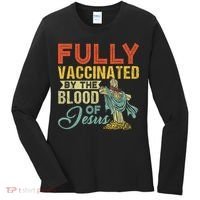 Fully Vaccinated By The Blood Of Jesus Funny Christian Women's Long Sleeve Shirt thumb 0