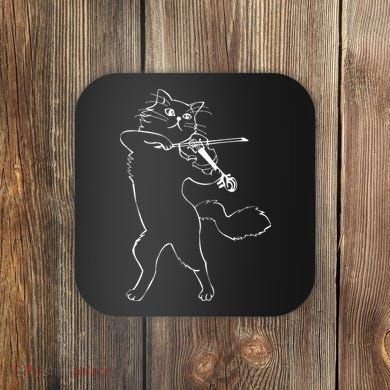 Fiddle Violin Cat Musician Instrument Band Strings Coaster