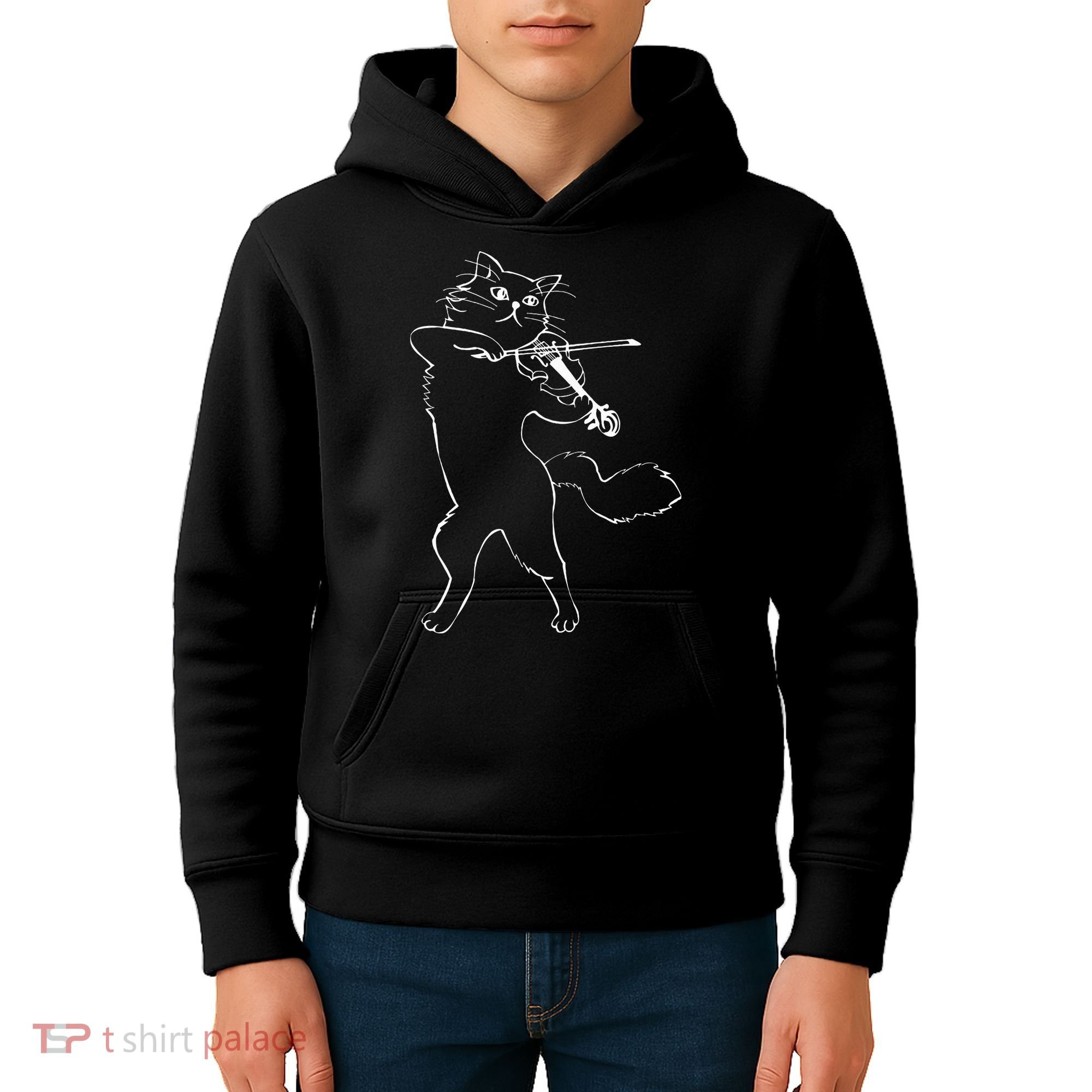 Fiddle Violin Cat Musician Instrument Band Strings Kids Hoodie