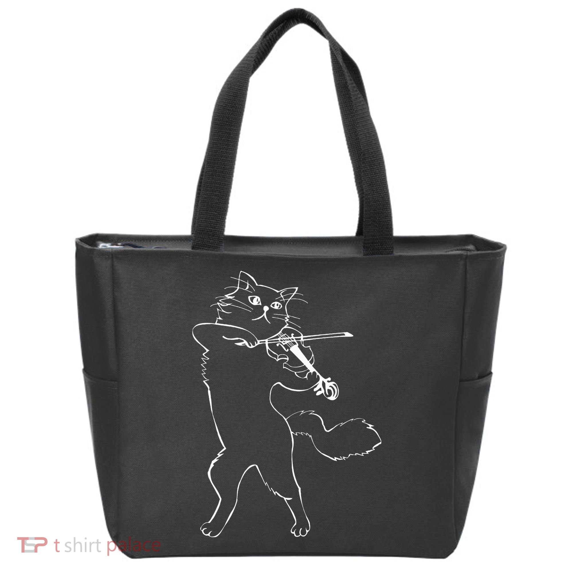 Fiddle Violin Cat Musician Instrument Band Strings Tote Bag
