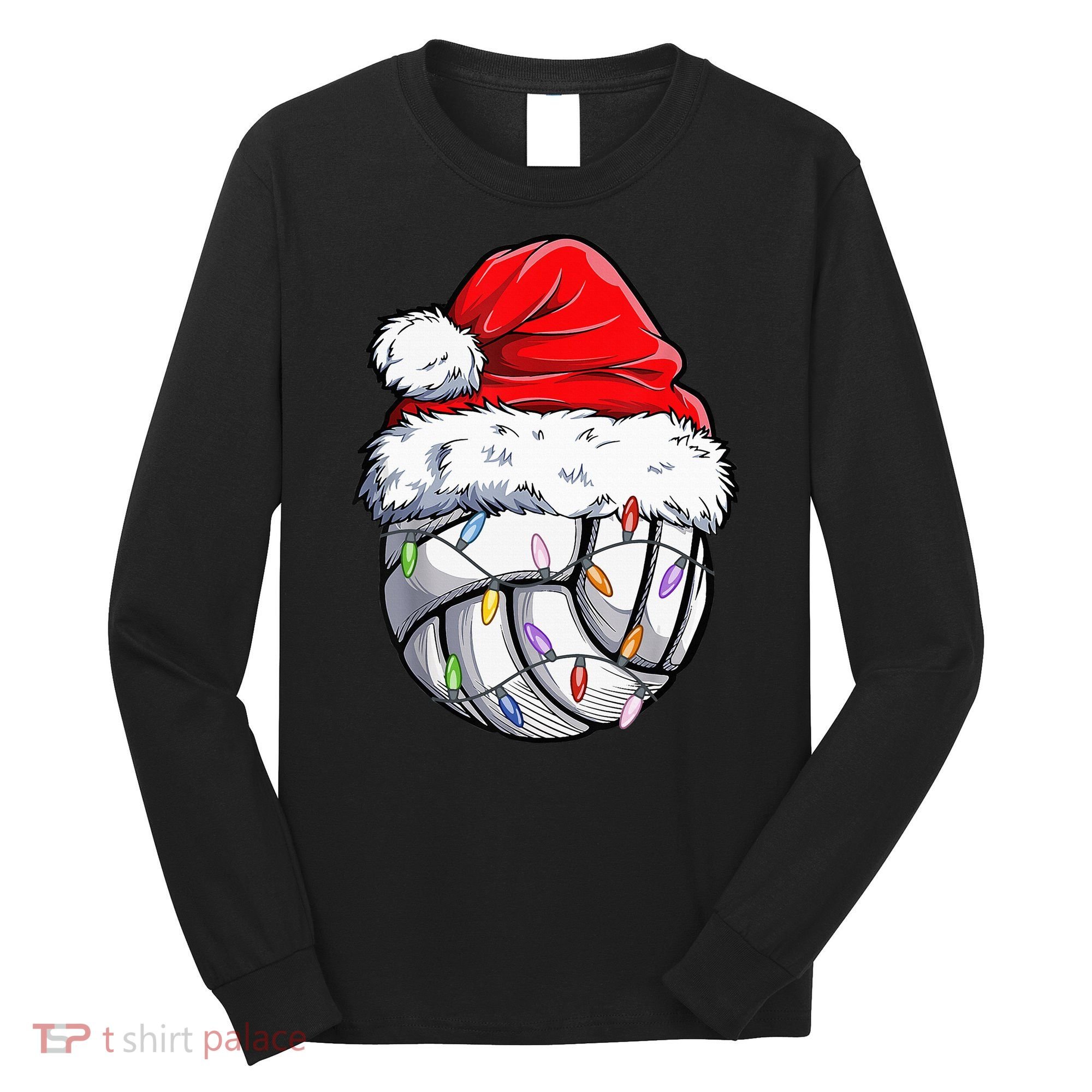 Funny Volleyball Christmas Santa Hat Gift Long Sleeve Shirt