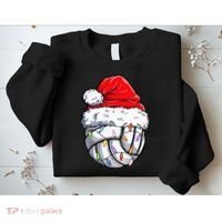 Funny Volleyball Christmas Santa Hat Gift Sweatshirt thumb 2