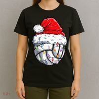 Funny Volleyball Christmas Santa Hat Gift T-Shirt thumb 4