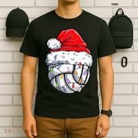 Funny Volleyball Christmas Santa Hat Gift T-Shirt thumb 6