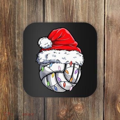 Funny Volleyball Christmas Santa Hat Gift Coaster