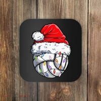 Funny Volleyball Christmas Santa Hat Gift Coaster thumb 0