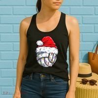 Funny Volleyball Christmas Santa Hat Gift Women's Tank Top thumb 2