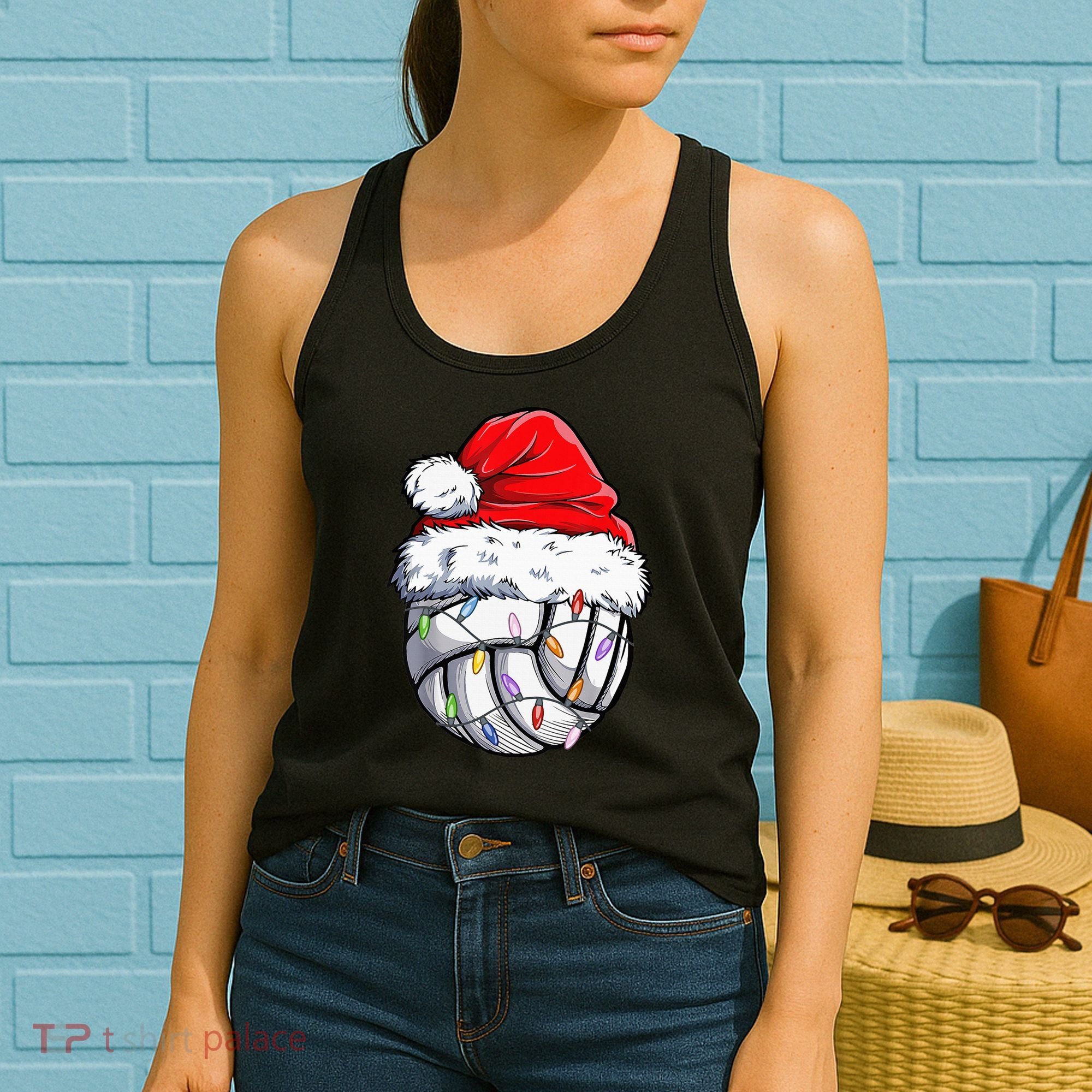 Funny Volleyball Christmas Santa Hat Gift Women's Tank Top