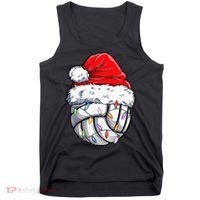 Funny Volleyball Christmas Santa Hat Gift Tank Top thumb 0