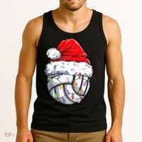 Funny Volleyball Christmas Santa Hat Gift Tank Top thumb 3