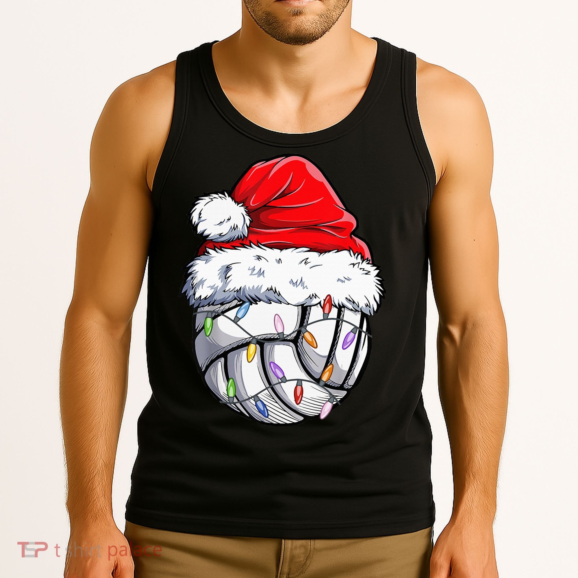 Funny Volleyball Christmas Santa Hat Gift Tank Top