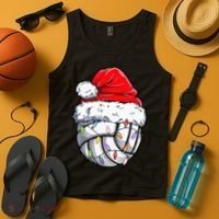 Funny Volleyball Christmas Santa Hat Gift Tank Top thumb 4