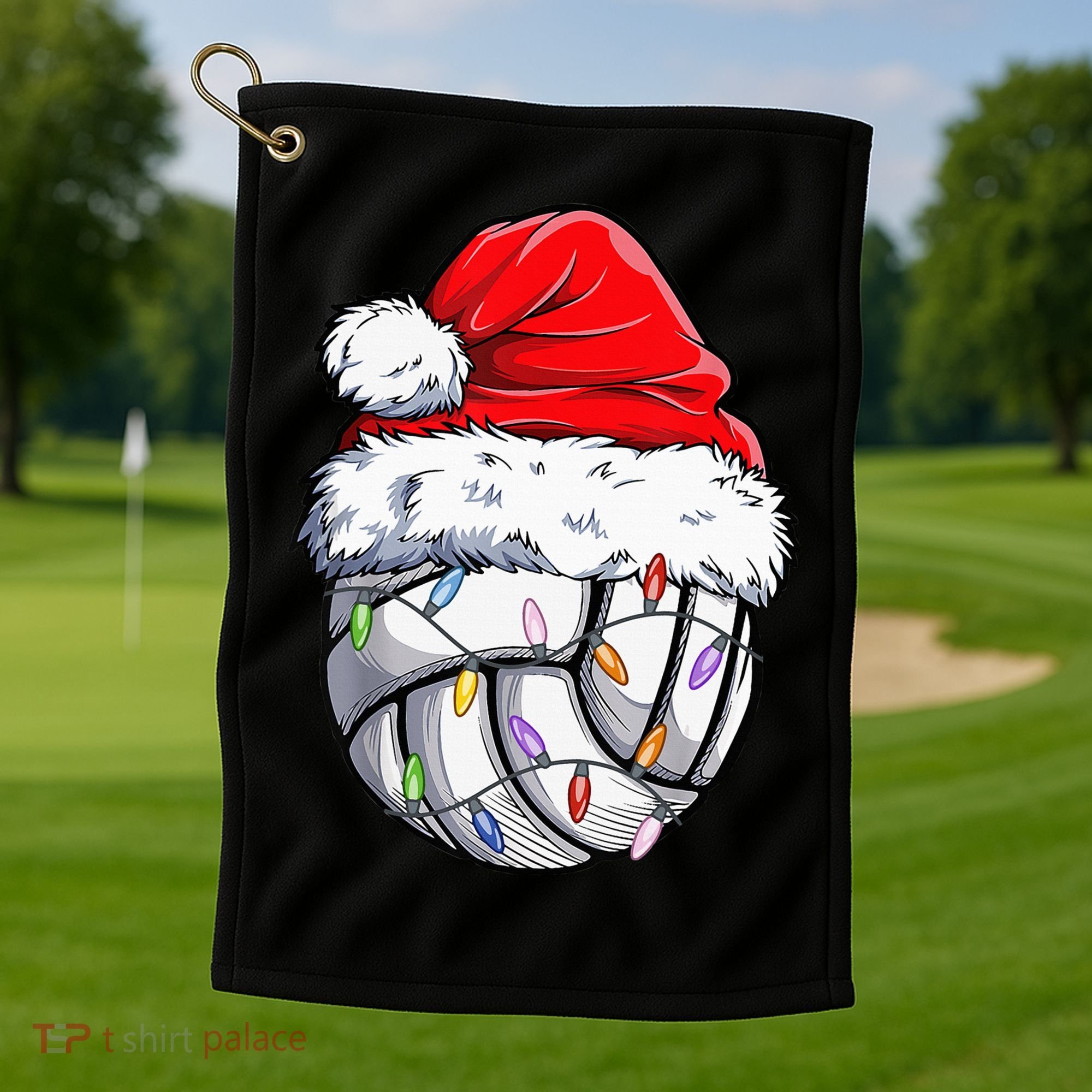Funny Volleyball Christmas Santa Hat Gift Golf Towel