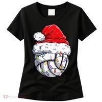 Funny Volleyball Christmas Santa Hat Gift Women's T-Shirt thumb 0