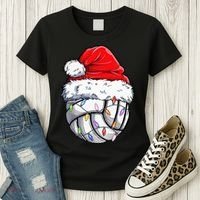 Funny Volleyball Christmas Santa Hat Gift Women's T-Shirt thumb 3
