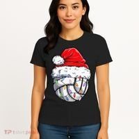 Funny Volleyball Christmas Santa Hat Gift Women's T-Shirt thumb 4