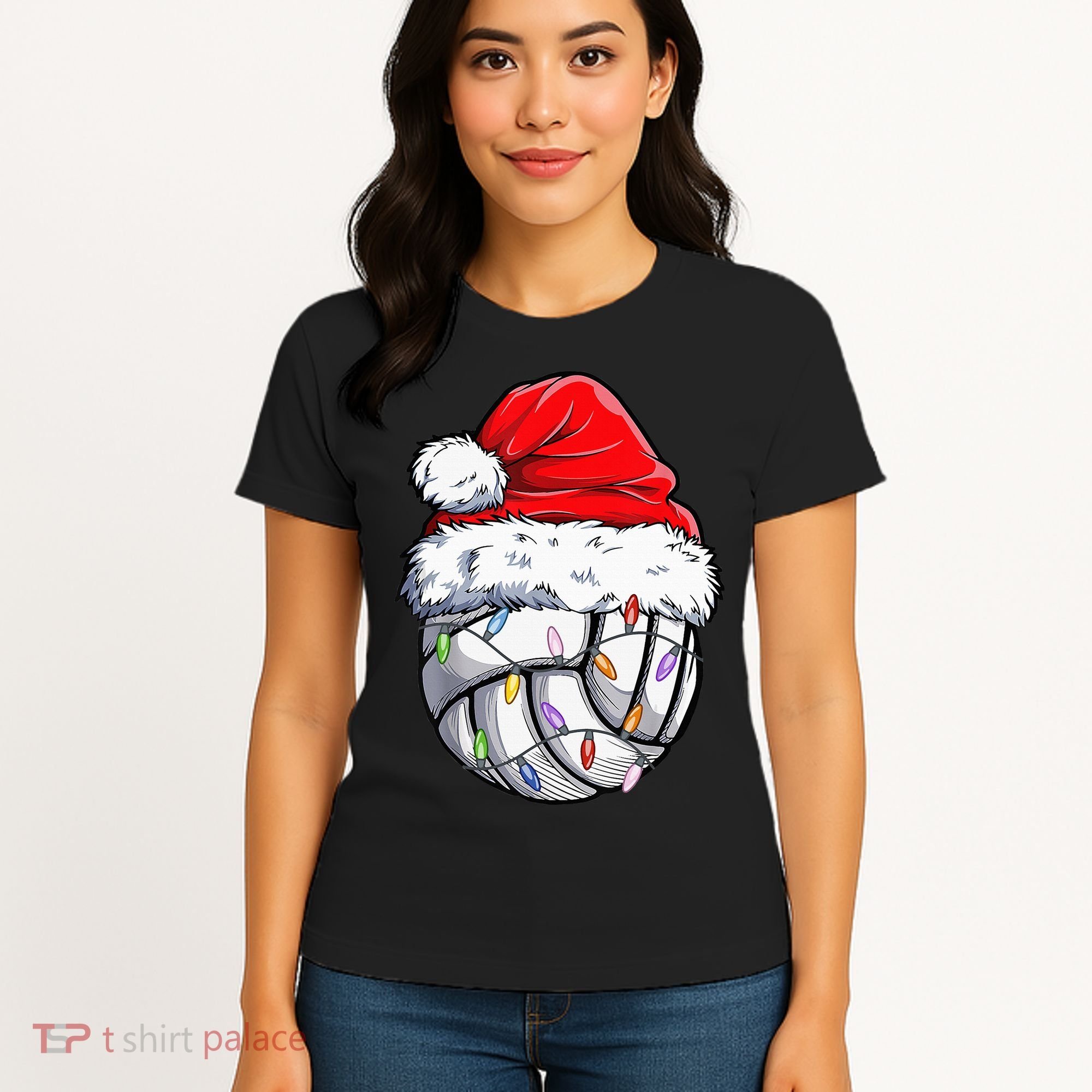 Funny Volleyball Christmas Santa Hat Gift Women's T-Shirt