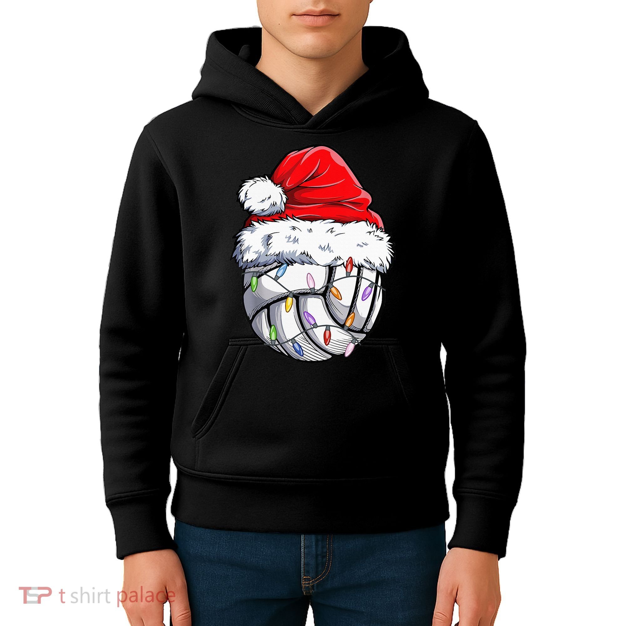 Funny Volleyball Christmas Santa Hat Gift Kids Hoodie