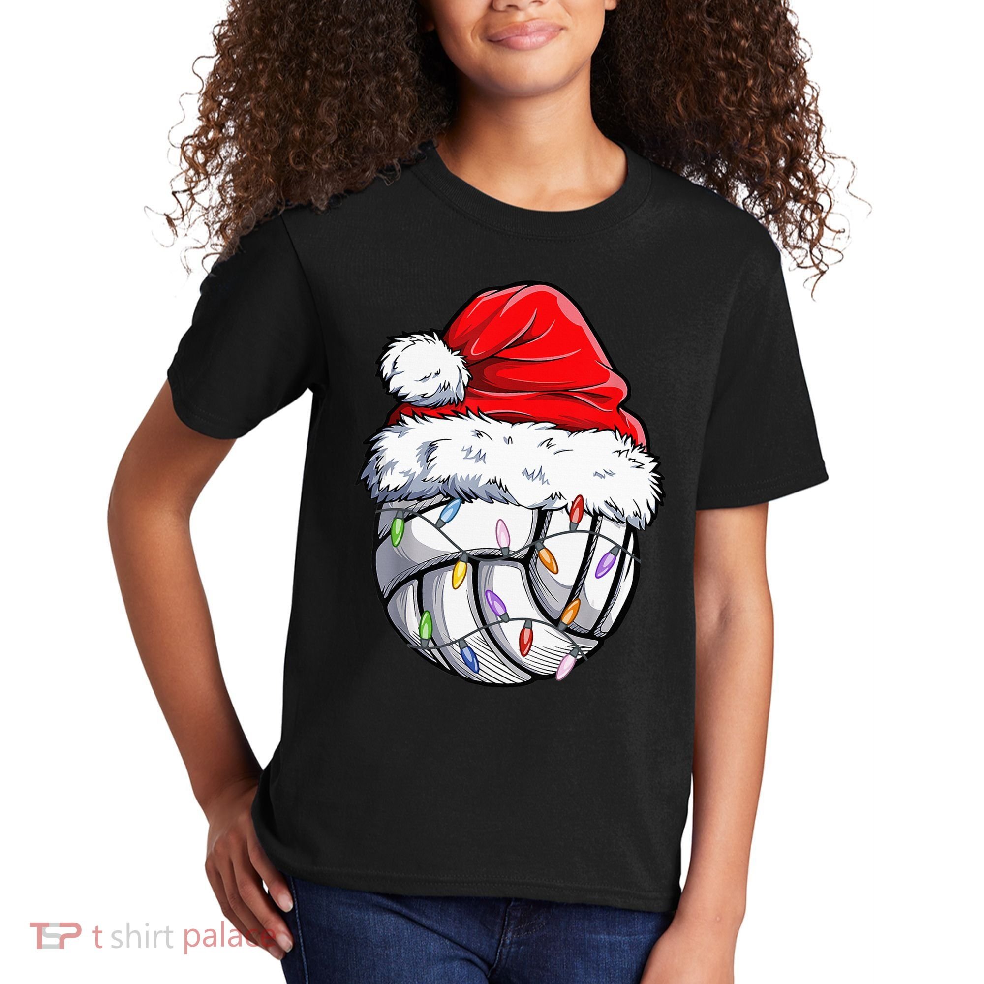Funny Volleyball Christmas Santa Hat Gift Kids T-Shirt