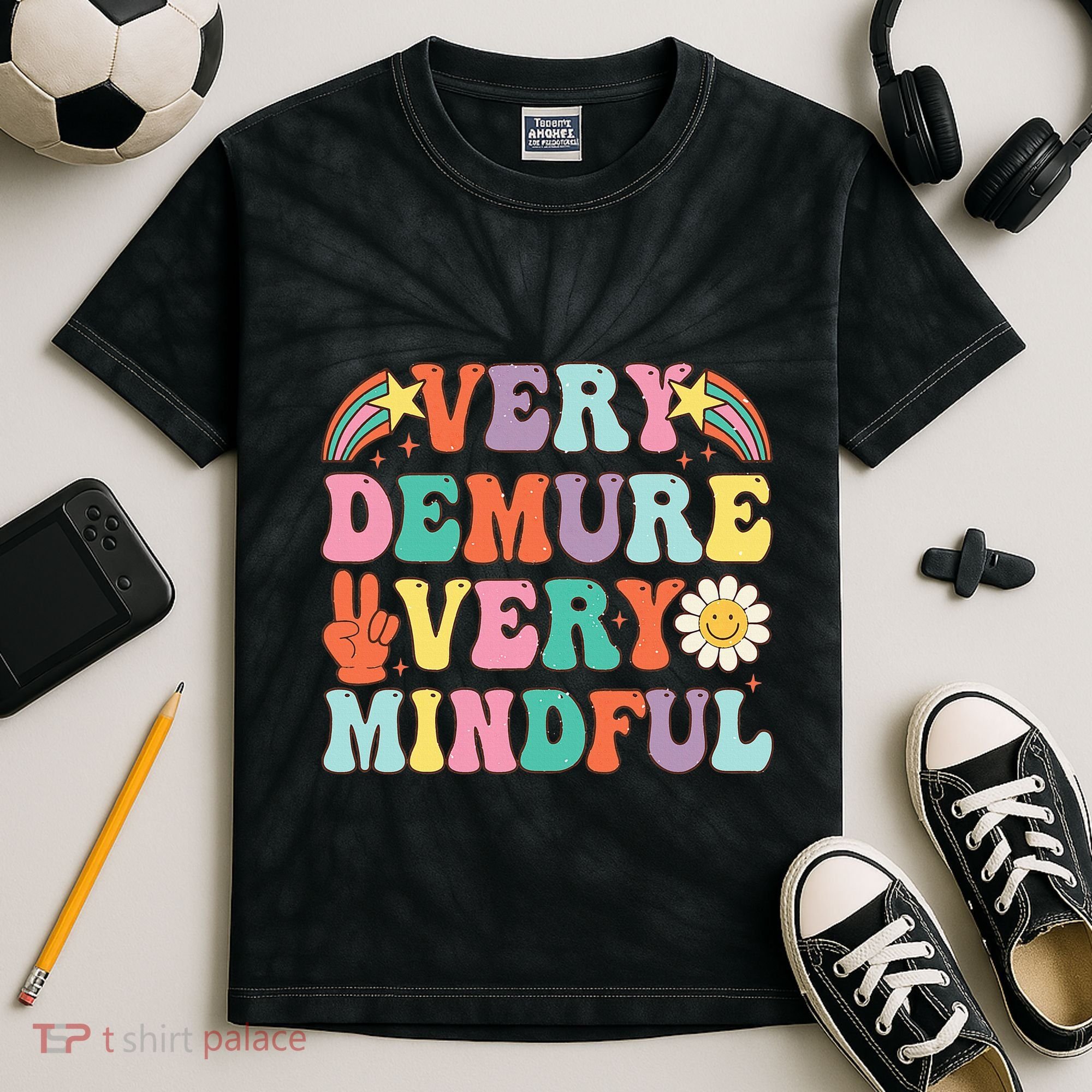 Funny Very Demure Very Mindful Trend Demure & Mindful Kids Tie-Dye T-Shirt
