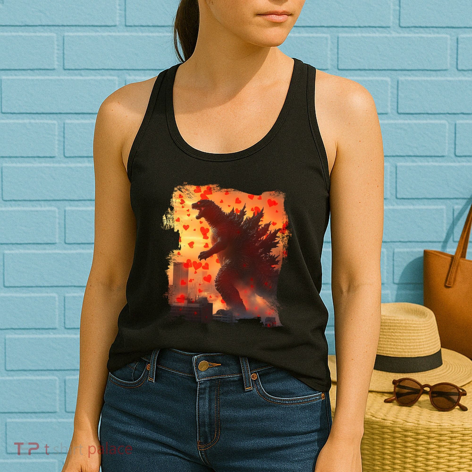 Funny Valentines Day Japanese Kaiju Monster Women's Tank Top