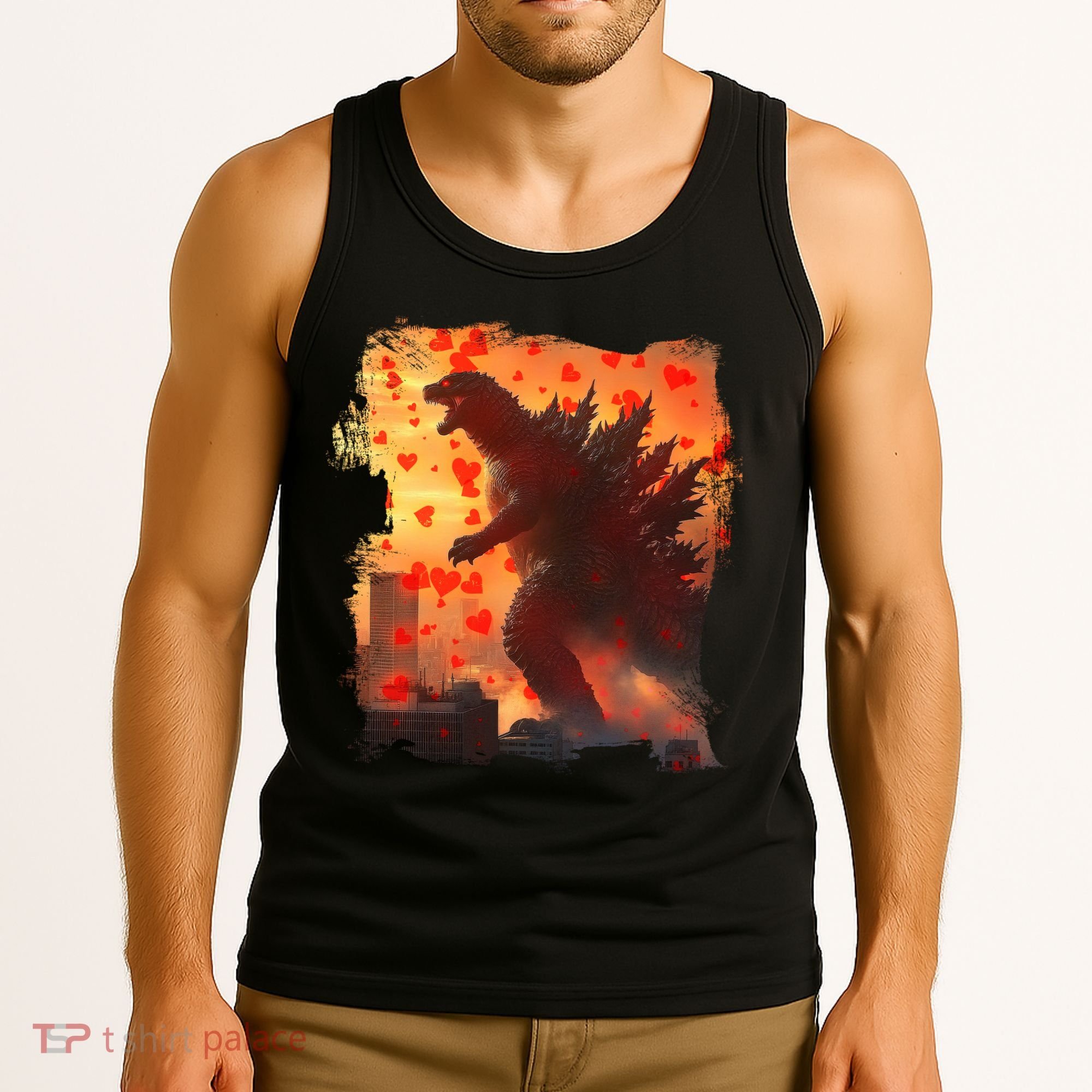 Funny Valentines Day Japanese Kaiju Monster Tank Top