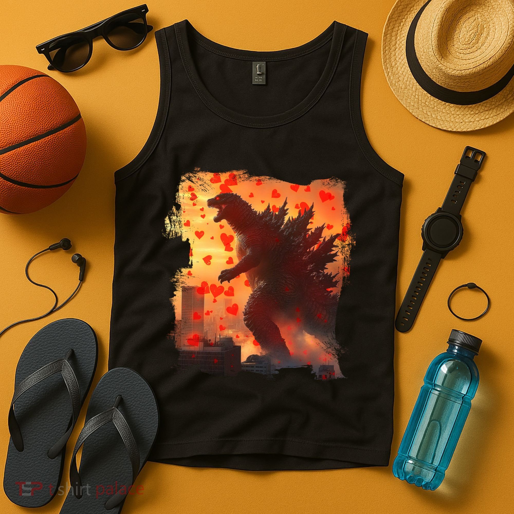 Funny Valentines Day Japanese Kaiju Monster Tank Top