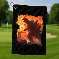 Funny Valentines Day Japanese Kaiju Monster Golf Towel thumb 1