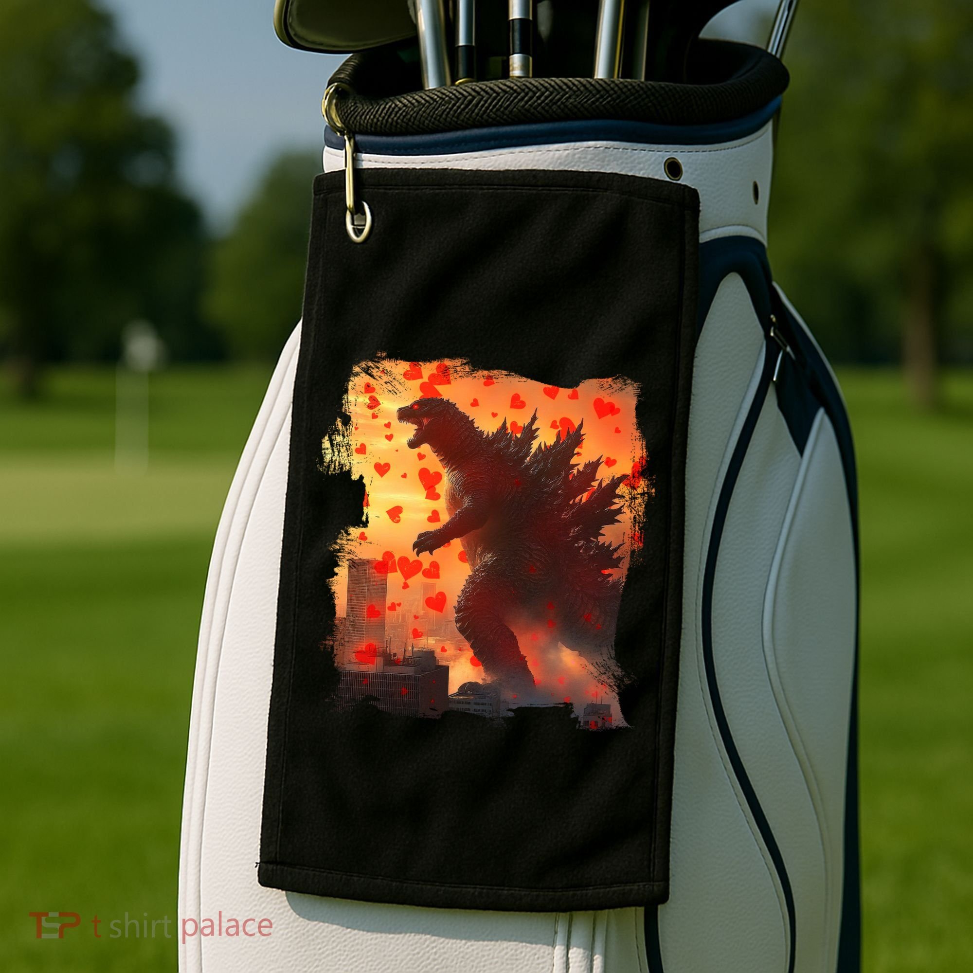 Funny Valentines Day Japanese Kaiju Monster Golf Towel