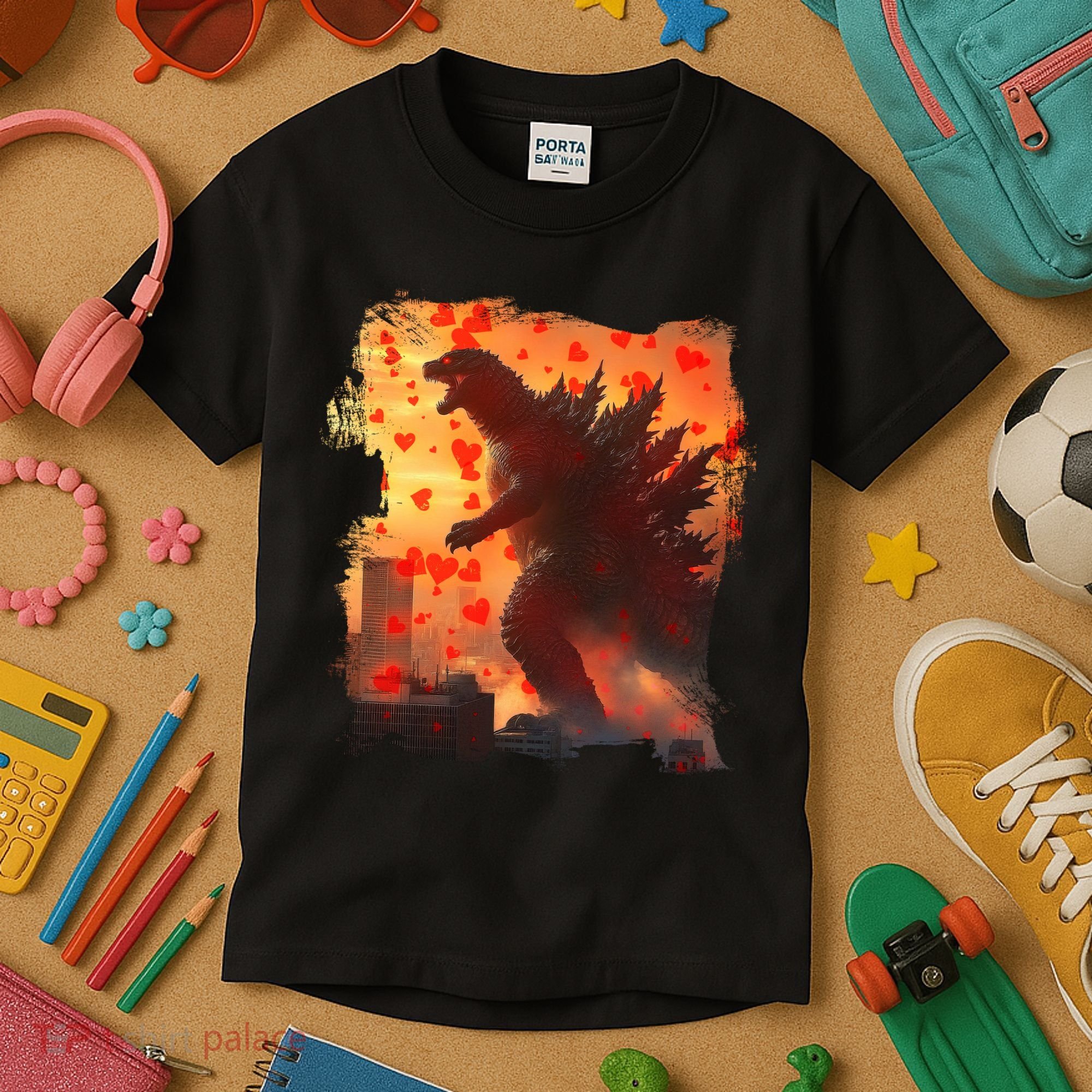 Funny Valentines Day Japanese Kaiju Monster Kids T-Shirt