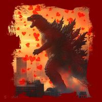 Funny Valentines Day Japanese Kaiju Monster Baby Bodysuit thumb 2