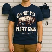 Funny Vintage Do Not Pet The Fluffy Cows American Bison T-Shirt thumb 6