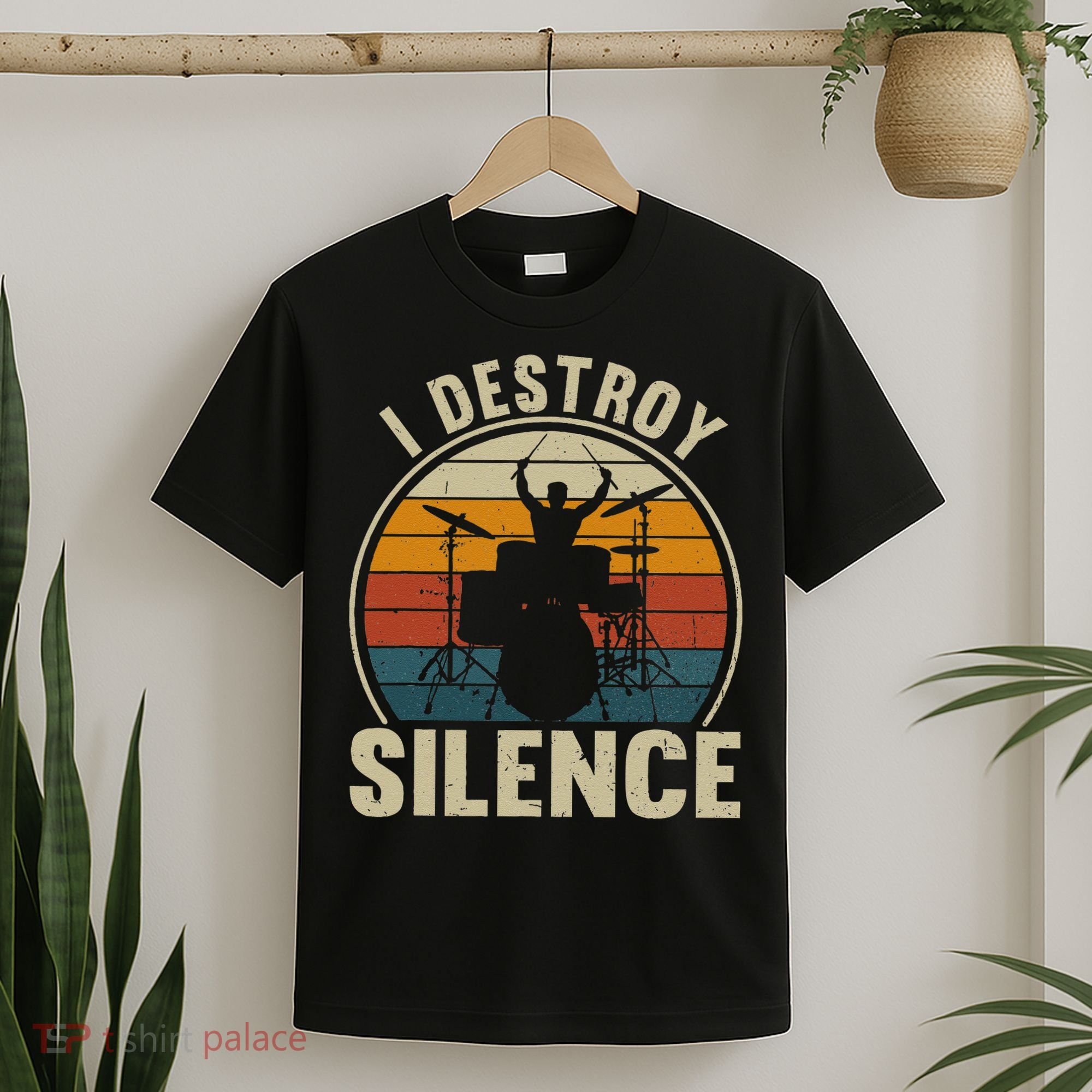 Funny Vintage Drums Player I Destroy Silence Drummer T-Shirt
