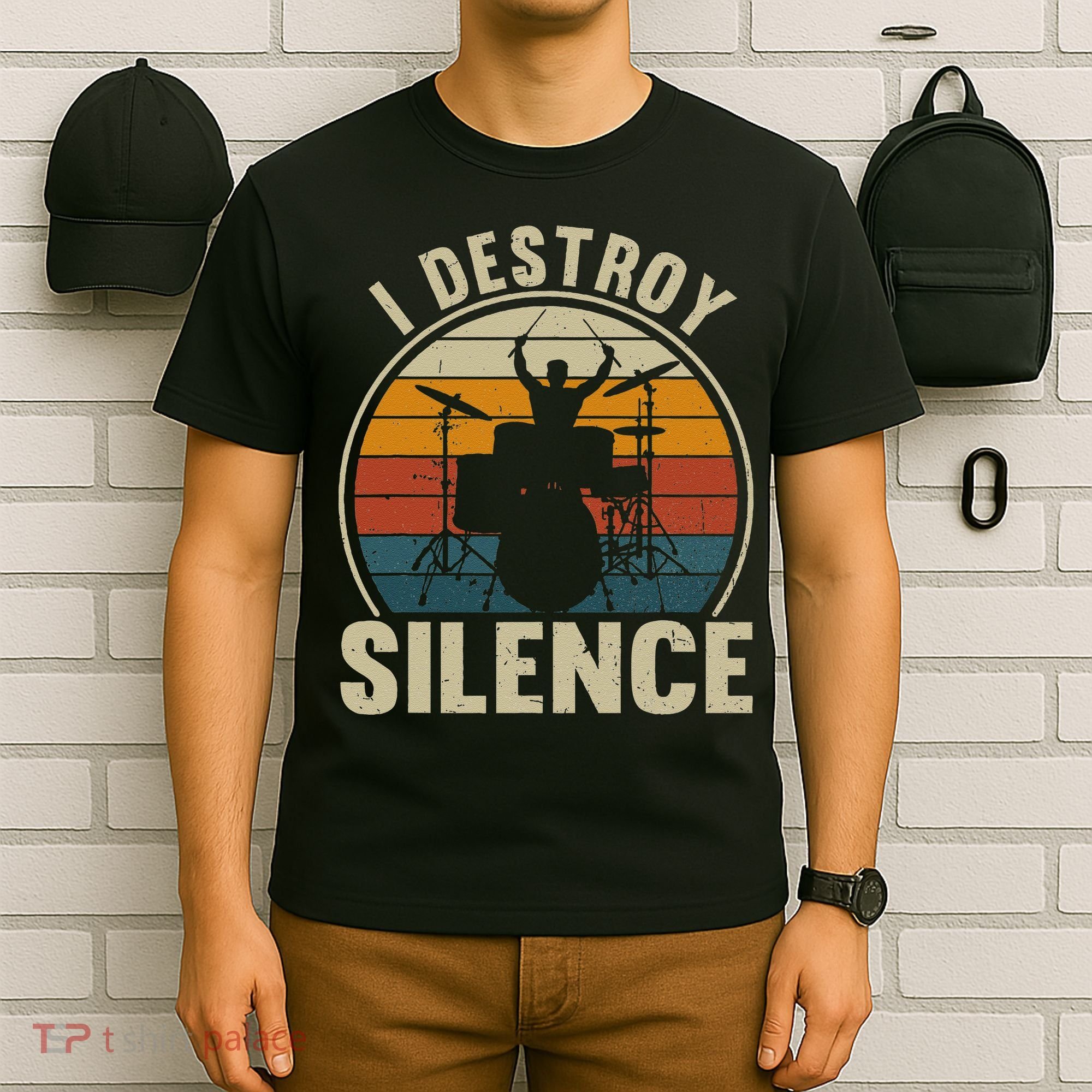 Funny Vintage Drums Player I Destroy Silence Drummer T-Shirt