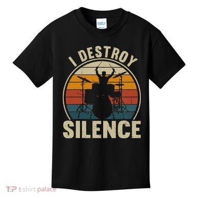 Funny Vintage Drums Player I Destroy Silence Drummer Kids T-Shirt