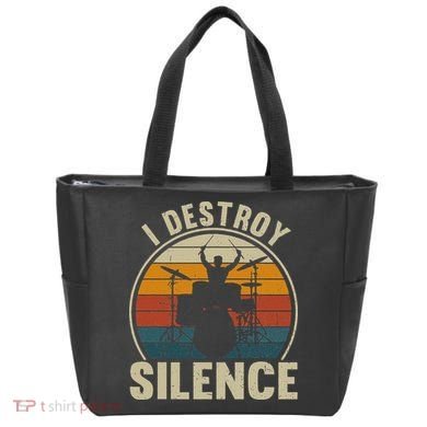 Funny Vintage Drums Player I Destroy Silence Drummer Tote Bag