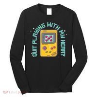 Funny Valentines Day Quit Playing With My Heart Retro Video Game Fan Long Sleeve Shirt thumb 0